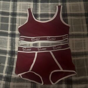 Red and White Sweet Bralette and Brief Set